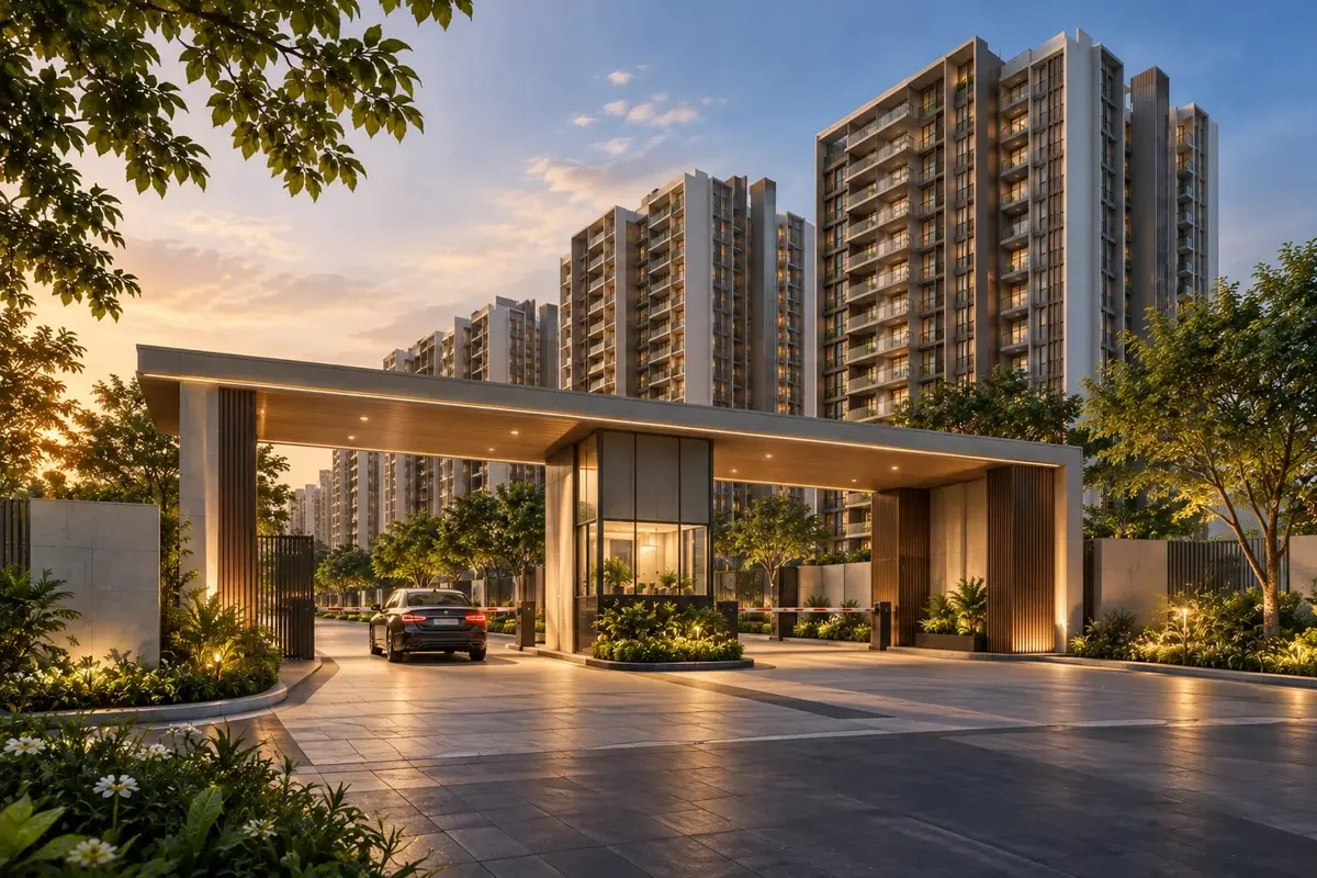 Representational landscaped infinity swimming pool and residential community